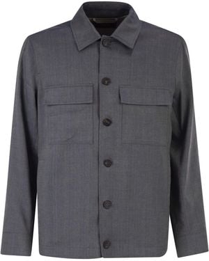 Peserico Lightweight Linen And Wool Blend Jacket With Patch Pockets - Gray