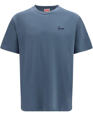 KENZO Signature Embroidered Cotton T-Shirt - Blue