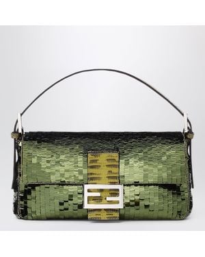 Fendi Baguetteâ 26424 Khaki Sequinned Bag - Green