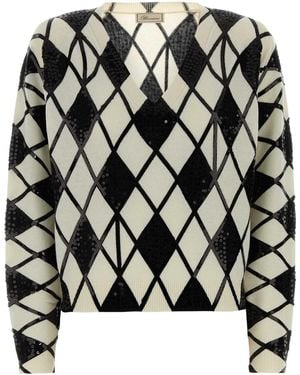 Blumarine Embroidered Wool Blend Sweater - Black