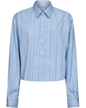 Ami Paris Striped Cotton Poplin Cropped Shirt - Blue