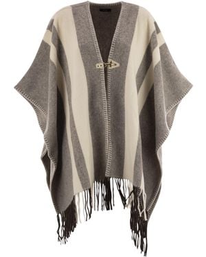 Fay Wool Poncho With Hook - Black