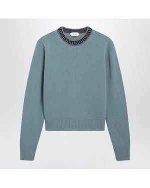 Versace Light Wool And Cashmere Crewneck Sweater - Blue