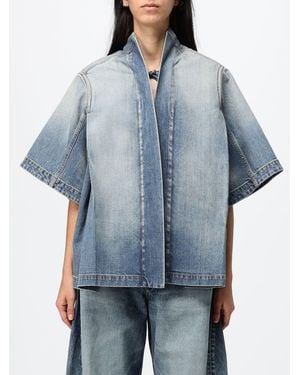 Alaïa Reverse Cropped Jacket With Kimono Sleeves And Shawl Collar - Blue
