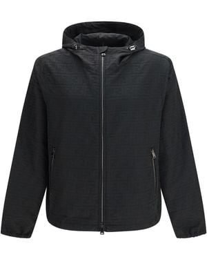 Fendi Lightweight Nylon Jacket With Ff Motif - Black