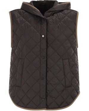 Brunello Cucinelli Lightweight Opaque Nylon Quilted Gilet With Thermore Padding And Hood - Black