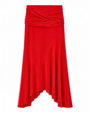 Ganni Marl Mesh Draped Skirt - Red