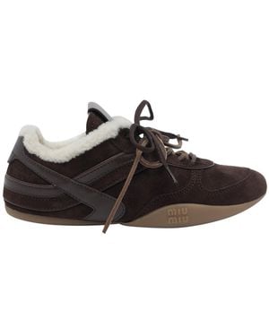 Miu Miu Gymnasium Suede And Shearling Sneakers - Brown