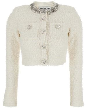 Self-Portrait Cream Textured Knit Cardigan - White