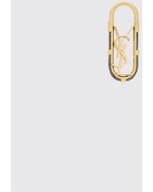 Saint Laurent Cassandre Metal Keychain With Ysl Monogram - White