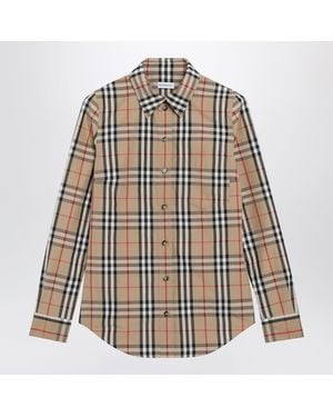 Burberry Check Stretch Cotton Shirt - Natural