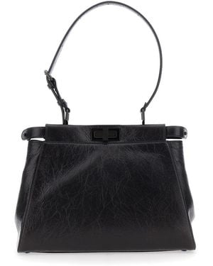 Fendi 'My Peekaboo' Medium Handbag With Adjustable Shoulder Strap And Twist-Lock Closure - Black