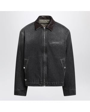 Prada Zip-Up Denim Jacket With Vintage Effect - Black