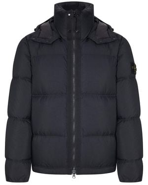 Stone Island Tear-Proof Down Jacket With Detachable Hood - Blue