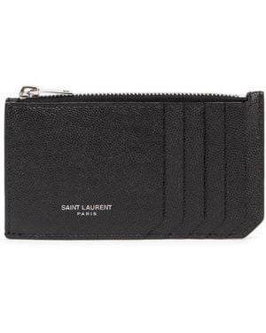 Saint Laurent Paris Fragments Zipped Card Case - Gray