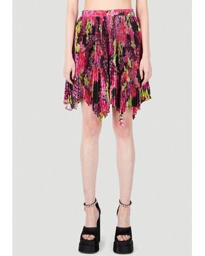 Versace Floral Logo Pleated Mini Skirt - Red