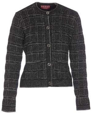 Gucci Wool And Lame' Squared Jacquard Cardigan - Black