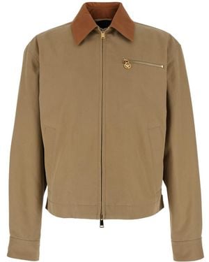 Versace Jacket With Leather Collar And Medusa Head Metallic Detail - Natural