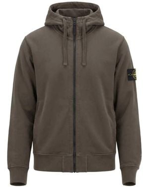 Stone Island Oversized Organic Cotton Fleece Zip-Up Hoodie With Pockets - Gray