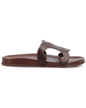 Celine Triomphe Leather Slides - Brown