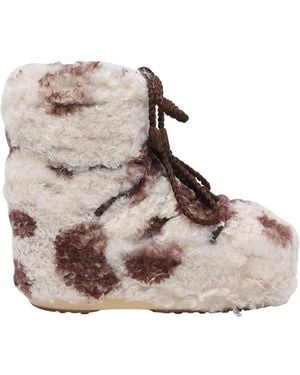 Moon Boot Icon Low Curly Booties With Cow Print - Brown