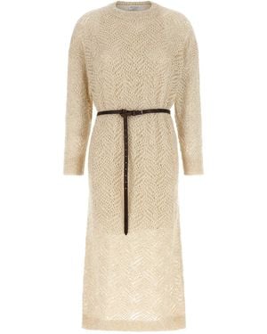 Brunello Cucinelli 'Dazzling Abstact Leaf' Dress - Natural
