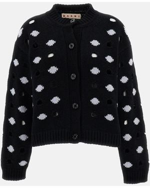 Marni Wool And Cashmere Contrast Jacquard Cardigan - Black