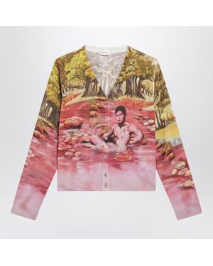 Versace Printed Silk Knit Cardigan - Pink