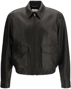 Saint Laurent Short Lamb Leather Jacket With Pointed Collar - Black