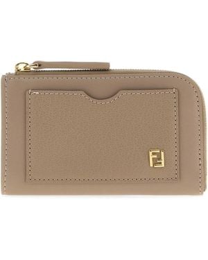 Fendi Dove Leather Ff Card Holder - Brown