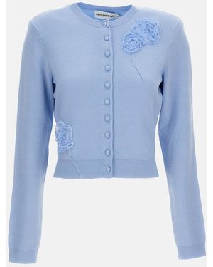 Self-Portrait Flower Knit Cardigan - Blue