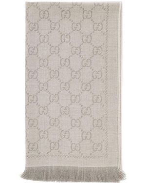 Gucci Wool Gg Jacquard Motif Knit Scarf For - Gray