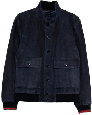 Gucci Leather Bomber Jacket - Blue