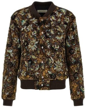 Dries Van Noten 'valtor' Bomber Jacket With Embroideries And Beads - Black