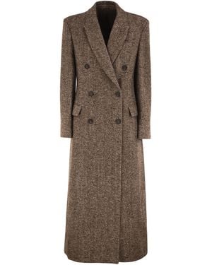 Brunello Cucinelli Double-Breasted Wool And Alpaca Herringbone Coat - Brown