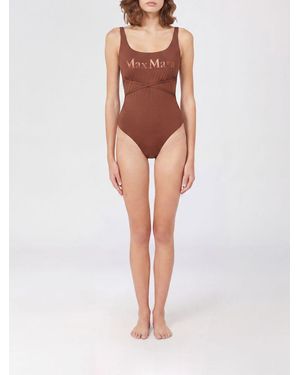 Max Mara One-Piece Swimsuit With Flocked Logo And Tie-Waist Belt - White