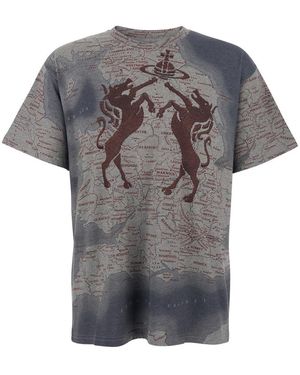 Vivienne Westwood Crew Neck T-Shirt With All-Over Print And Logo Detail On The Front - Gray