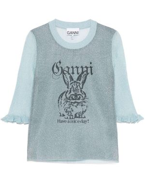 Ganni Lurex Knit Bunny Top - Blue