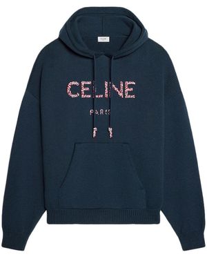 Celine Ribbed Cotton Hoodie - Blue