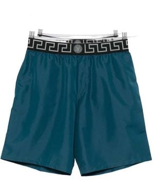 Versace Swim Shorts With Graphic Waistband - Blue