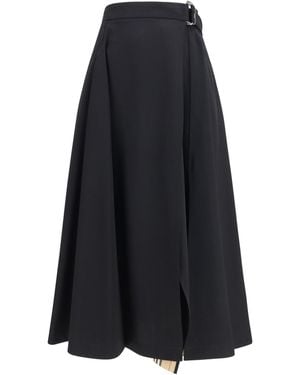 Burberry Wool Twill Midi Skirt - Blue