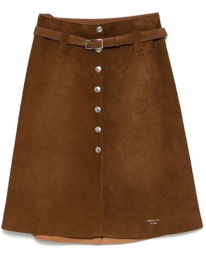 Prada Button-Front Suede Skirt - Brown