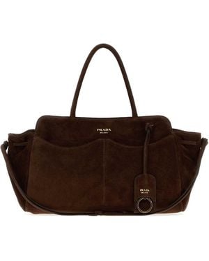 Prada Suede Carry Handbag - Brown