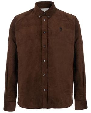 Ami Paris Classic Fit Button-Down Collar Shirt - Brown