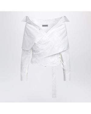 Balenciaga Wrap Shirt With Off-Shoulder Design - White