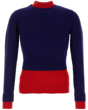 Jil Sander Two-Tone Wool Blend Sweater - Blue