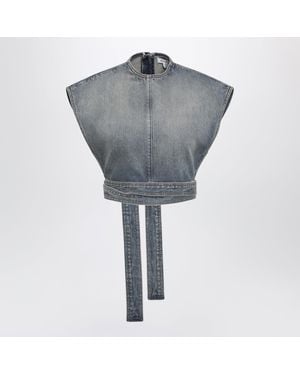 Alaïa Alaia Raw Délavé Denim Belted Sleeveless Top - Gray