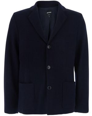 Giorgio Armani Wool Knit V-Neck Jacket Virgin Blazers - Blue