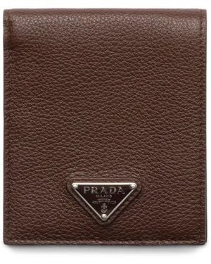 Prada Grained Leather Bi-Fold Wallet - Brown
