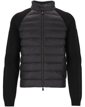 Moncler Wool-Blend Zip-Up Padded Cardigan - Black